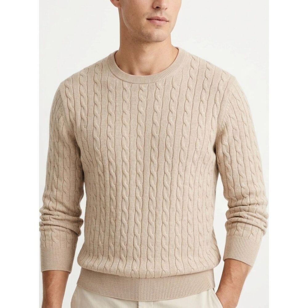 J.Crew Classic Cable-Knit Cotton Crewneck Sweater Oatmeal Heather Size M Medium